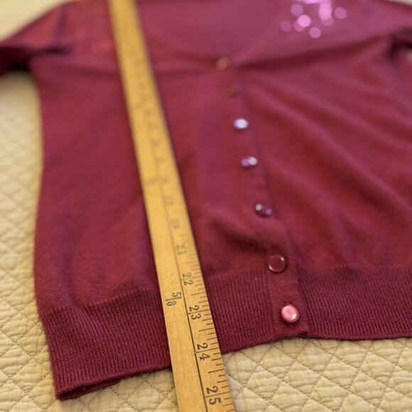 Merona Crimson Red Holiday Sequined Shoulder/Bodice Cardigan Size M - Picture 6 of 9